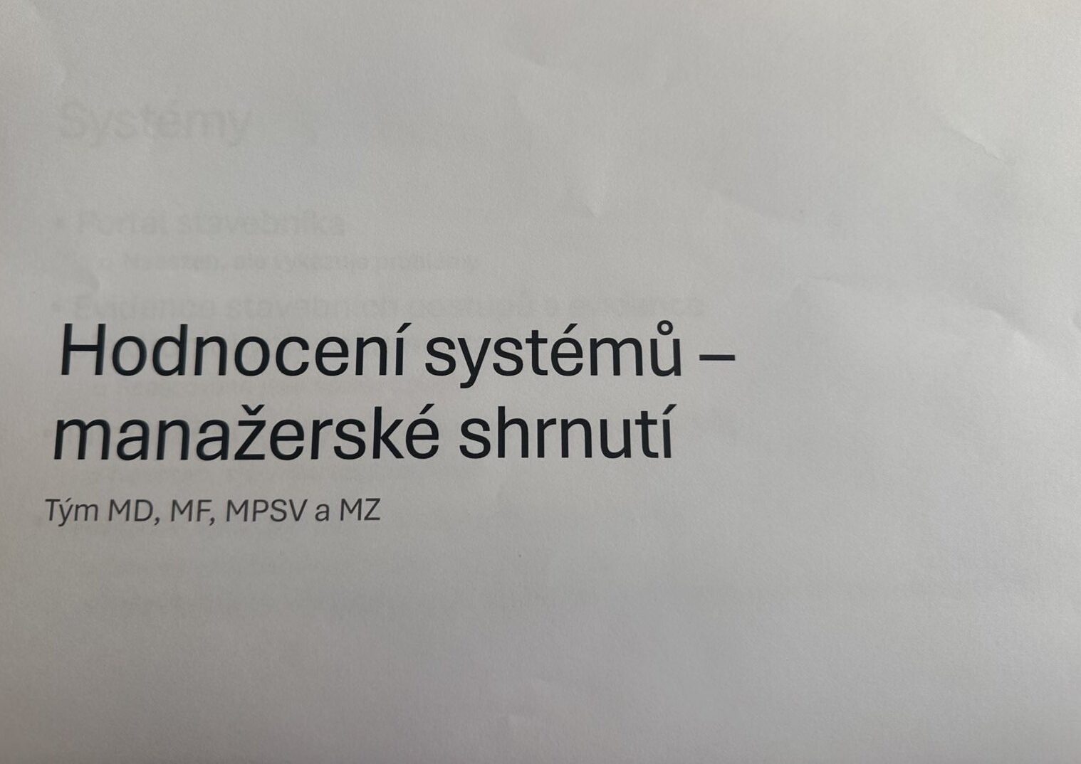 DSŘ: Hodnocení pro Vládu ČR